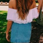 White off the shoulder pom pom shirt Photo 0