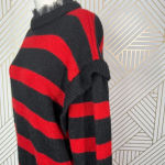 ZARA  Striped Sweater with Tulle Neck Red‎ Black Size Medium Photo 5