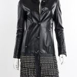 Roberto Cavalli RARE Class  Black Studded Fringe Statement Leather Coat Size 10 Photo 0