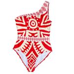 Commsense Orange Cream One Shoulder Abstract Print One Piece Swimsuit XS Beach Photo 4