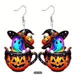 Halloween Witch Hat Ghost Potion Pumpkin Acrylic Drop Dangle Earrings Orange Photo 1