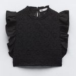 ZARA NWT  RUFFLED SLEEVE CONTRASTING KNIT TOP Photo 4