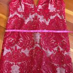 Free People  Red Night Shimmers Lace Mini Dress‎ Sequin Deep V-Neck Party Size 8 Photo 6