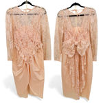Vintage Totally 80s Peach Lace & Satin Formal Dress Huge Bow Molly Ringwald Size 6 Photo 1