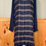 Romeo + Juliet Couture Blue Plaid Shirt/Dress with sheer sleeves. NWT size Large Photo 0