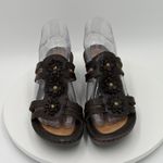 Born Wedge Sandals Womens Size 8M Black Leather Floral Slip On Casual Shoes Photo 2