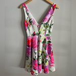 New Look Floral Fit & Flare Dress White Pink Green V-Neck Skater Style Sz 4 Photo 9