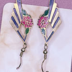 460. Cloisonne Purple Floral Goldtone Vintage and Pink Earrings Silver Photo 0