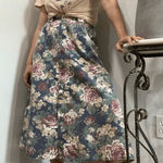 Vintage Vivaldi Jeanswear Floral Midi Length Denim Button up Skirt Green Size 6 Photo 0