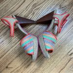 Poetic License | Chevron Woven Open Toe Wooden Heels Size 9 Orange Photo 9