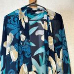 ZARA Navy Blue & Blue Floral Print Fringe Cardigan Kimono Size L Photo 1
