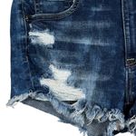 American Eagle SZ 6 Hi-Rise Shortie Jean Shorts Distressed Stretch Frayed Hem Photo 1