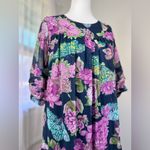 Olive Tree Navy Blue & Pink Floral Print Tiered Half Sleeve Midi Dress Photo 3