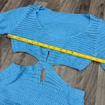 Hello Molly Turquoise blue crochet knit long bell sleeve cut out vacation dress Photo 3
