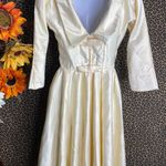 Unique Vintage 1950s Style Cream Satin Sleeved Lana Bridal Dress NWT | SMALL | Photo 8