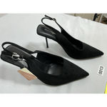 Woman’s NWT Ribongz Slip On Stiletto Pumps 11 Black Ankle Buckle Strap Close Photo 1