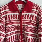Crystal Kobe Zip Up Sweater Large Red And White Winter Warm‎ Cardigan Ski Casual Photo 4