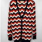 Michael Kors Womens Medium Chevron Cardigan Sweater Orange White Navy Blue Photo 1