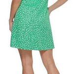 DKNY Puff Sleeve Front Print Tie Neck Mini Swing Dress Women's 4 Green Chiffon Photo 1