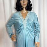 Vintage 60's OOAK unbranded laced V neck blue long sleeved maxi dress small Photo 12