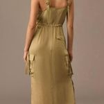 Anthropologie Love The Label  Sleeveless Utility Satin Green Midi Dress Size L Photo 2