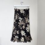 Vintage Y2K New York & Company Black Cream Floral Ruffle Bias Cut Midi Skirt 2 Photo 4