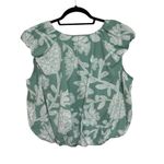 Loft Floral V-Neck Bubble Hem Top in Mint Lake - Size L Photo 3