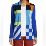 Lands' End Multicolor Color Block Open Cardigan Blue Orange White Pockets Artsy S Photo 0