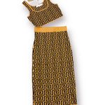 Lizette Collection 2-Piece Black & mustard Jacquard Monogram Crop Top & Skirt Set one size Photo 2