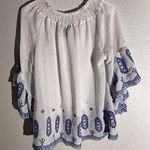 Multiples  White & Blue Embroidered Peasant Blouse – Size Small Photo 0