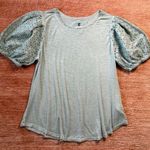 cupio Light Blue Puff Sleeve Top Size L Eyelet Cotton Sleeves Photo 0