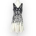 Ralph Lauren Lauren  A-Line Midi Dress Women's 8 White Black V-Neck Sleeveless Photo 2