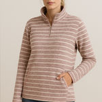 Thread and Supply Mauve White Stripe Fleece Quarter Zip Pullover L Cozy Chic Photo 0