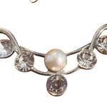 Paparazzi Tie The Knot Silver Tone Bib Necklace Clear Rhinestones Faux Pearls Photo 1