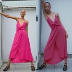 ZARA MIDI V-NECK DRESS w/ Knot Spaghetti Straps Slit Hem Pink Size XS NEW Photo 2