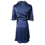 Hill House Nima Silk Ruffle Wrap Mini Dress in Navy Blue Size Medium Photo 3