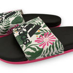 Adidas  NWOB Black Slides Sandals Women's Size 6 Pink Green Tropical Print Photo 0