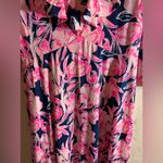 Lilly Pulitzer Pink and Blue Floral and Ruffle Midi dress navy blue hot pink Photo 5