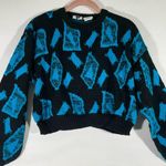 VTG 80s NICOLAS ALLEN CROP GEOMETRIC RETRO AESTHETIC PATTERN M BLACK/TEAL PREOWN Black Size M Photo 0