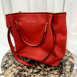 ALEXIS BENDEL RED VEGAN LEATHER GOLD BEAD SATCHEL HANDBAG PURSE Photo 2