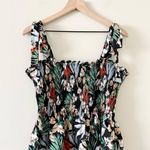 Rachel Zoe Smocked Faux Tie Strap Top in Black & Multi Floral Size L Photo 0