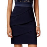 Connected Apparel  Navy Blue Sequins Lace Sheath Dress Tiered Skirt Size 8 Photo 0