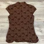 Charlotte Russe Brown & Tan Lightweight Short Sleeve Plunging Tie Neck Button M Photo 10