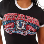 True Religion Ringer Baby Tee with Crystal Logo Black Small NWOT Photo 0