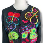 Vintage 90s Michael Simon Lite Cardigan Black Long Sleeve Colorful Butterfly Photo 1