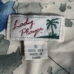 Vintage 90s Silk Floral Button Up Shirt Purple Blue Green Flowers Size Small Photo 7