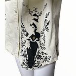 Disney Store Shirt Womens Large Ivory Black Floral Western Button Up Tinkerbell Photo 5