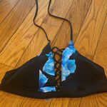 PINK - Victoria's Secret Women's Blue Black Floral PINK VS Victoria's‎ Secret Tie-Back Bikini Top Medium Photo 0