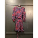 Shoshanna  faux wrap long sleeve floral ruffle blue & red v neck mini dress  10 Photo 1