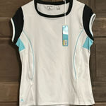 Antigua DESERT DRY Womens Size Small White Blue Top Cap Sleeve Tennis Stretch Photo 0